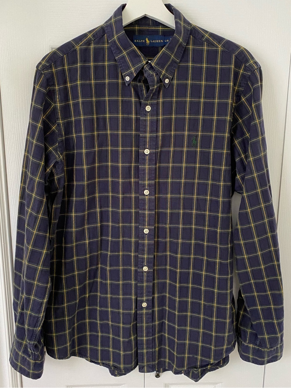 Ralph Lauren Navy and Yellow Window Pane Check Button-Down Shirt Size L